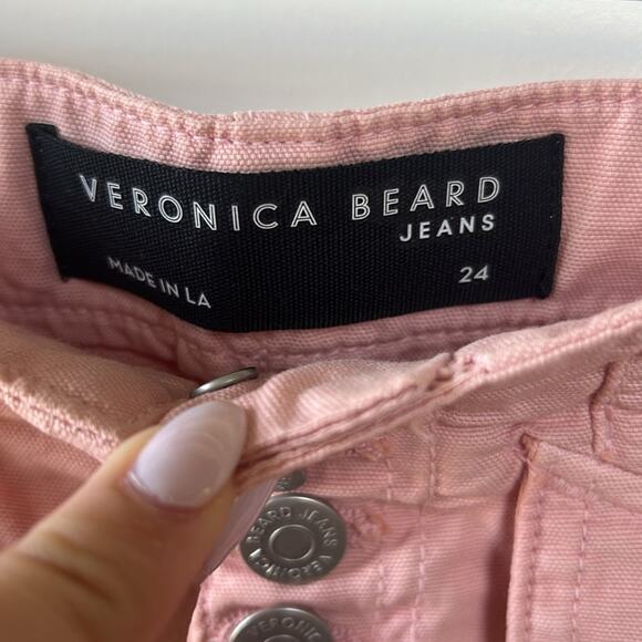 Veronica Beard Robbie Button-Front Canvas Cotton Rosewood Pink Shorts Size 24 - Picture 7 of 8